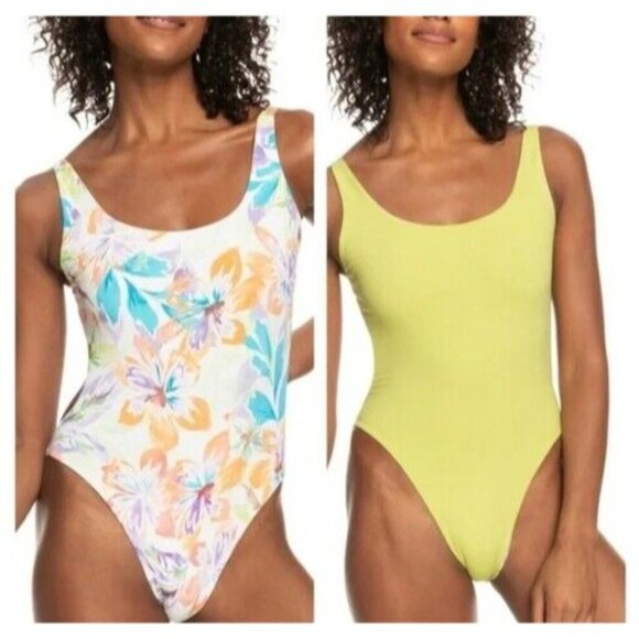 Roxy One-Piece Swimsuit Reversible White Pualani Colorful Open Back Swimwear XS - Picture 1 of 11